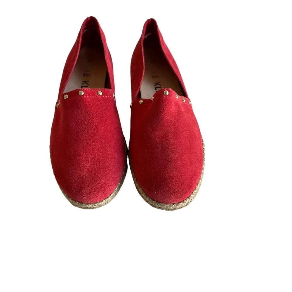 Anne Klein Flex Kaily Espadrille flats coral orangey red leather EUC size 9